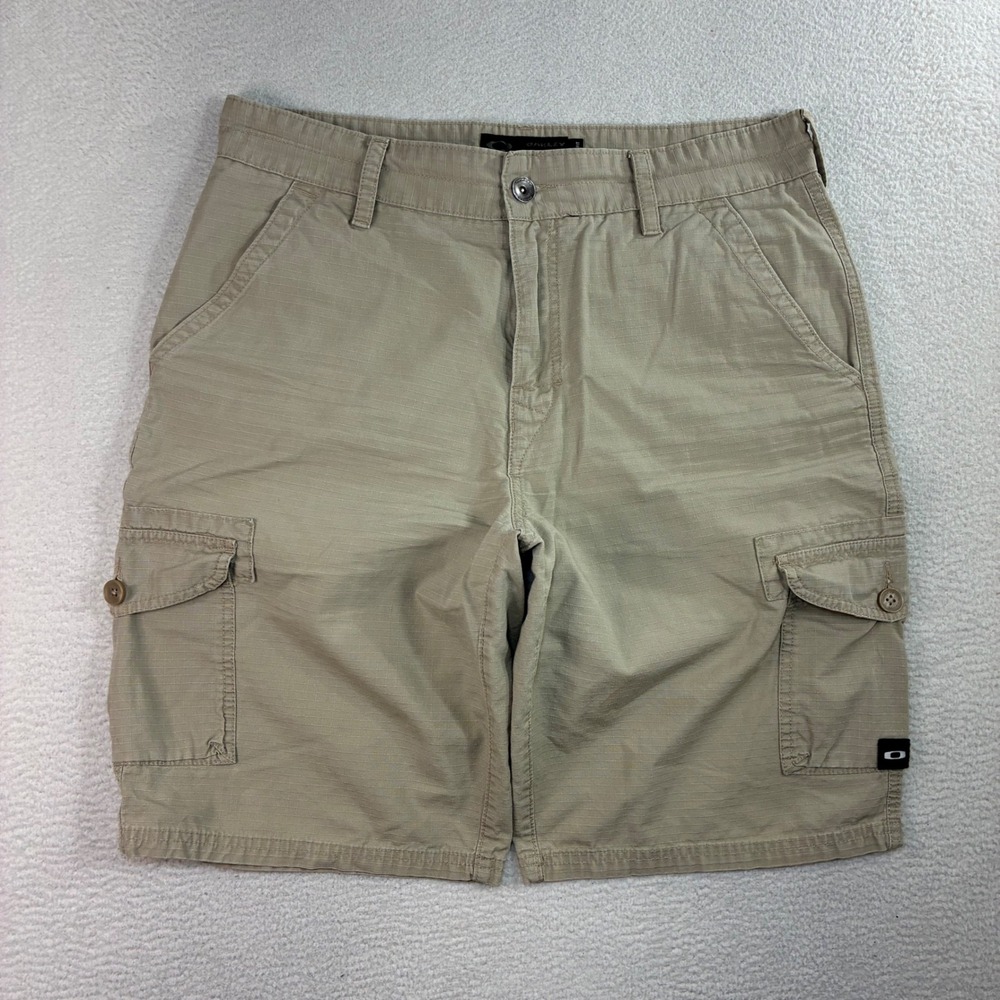 Y2K Oakley Cargo Shorts Men 34x11 Beige Regular Baggy Ripstop‎ Gorpcore Outdoor